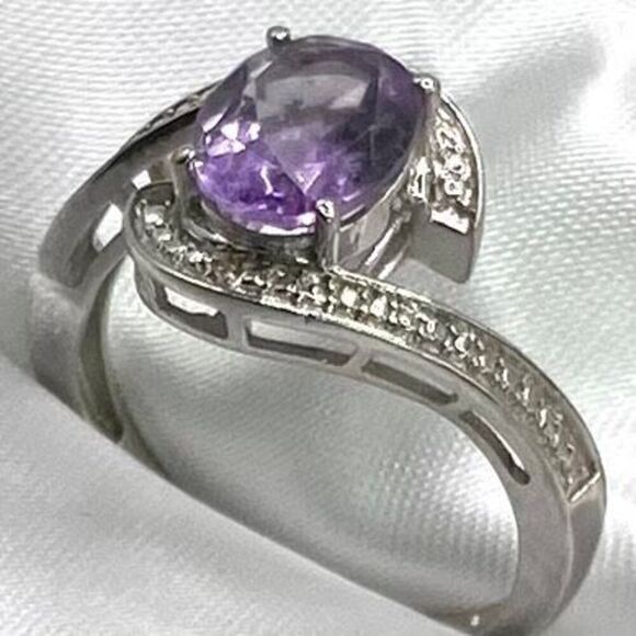APN Striking Sterling 925 Silver & Amethyst Sz 9 3/4 Ring - Picture 1 of 6
